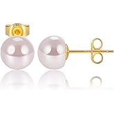 EAMTI Pearl Earrings for Women Trendy 18K Gold Plated Sterling Silver Freshwater Cultured Pearl Stud Earrings Hypoallergenic 5.5-9.5MM