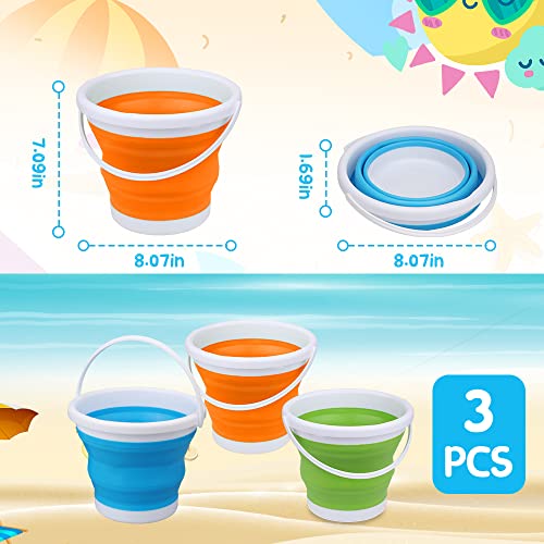 Silicone Beach Foldable Buckets Toys, 3L Jumbo Sand Pails Bucket Set