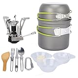 G4Free Outdoor Camping pan Hiking Cookware Backpacking Cooking Picnic Bowl Pot Pan Set 4/13 Piece Camping Cookware Mess Kit Knife Spoon