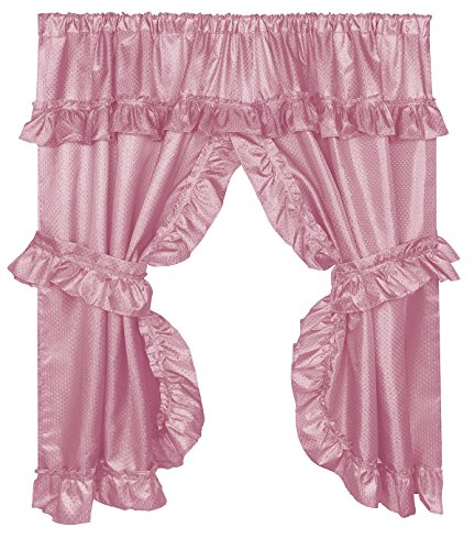 Diamond Dot Ruffled Fabric Bathroom Window Curtain With Attached Valance and Tiebacks - Rose