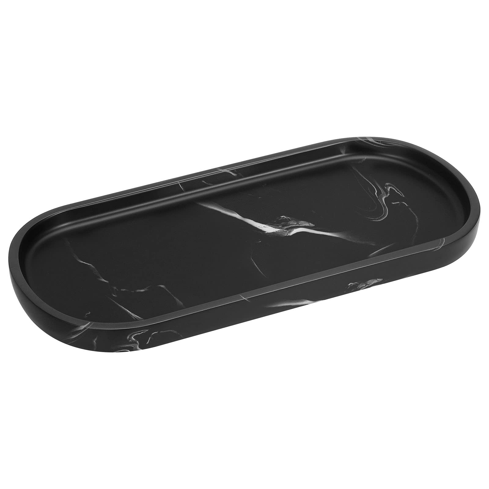 Luxspire Resin Vanity Tray for Bathroom & Kitchen Countertop, Elegant Oval Organiser for Soap, Bathroom Tray for Cosmetics Jewellery, Waterproof and Easy Clean, Matte Ink Black