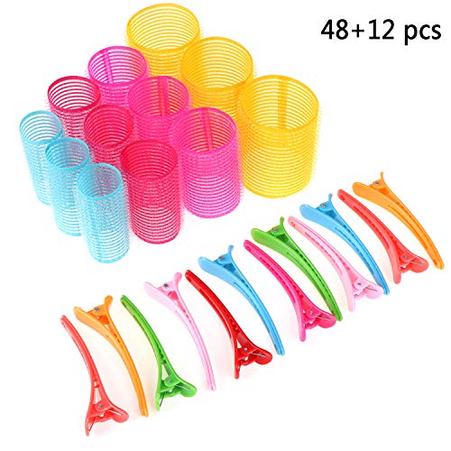 LOCOLO Self Grip Hair Rollers Set - 48 Hair Rollers and 12 Duckbill Clips, Hairdressing Curlers Tools for Women, Men, Kids(24mm, 32mm, 36mm, 46mm)