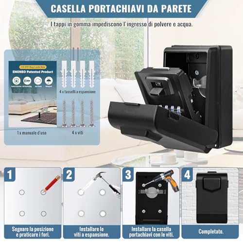 ENONEO External Backlit Key Safe Box with 4 Digit Code Key Box Waterproof Key Box for Home School