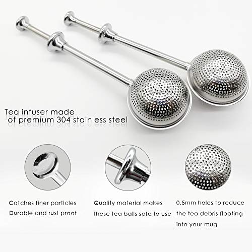 Xloey Tea Strainers, Long-Handle Tea Infuser ball (2 Pack) for Loose Leaf Tea, Stainless Steel loose leaf tea infuser