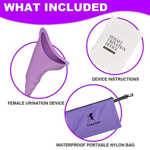 Cheetah Female Urination Device - Pee Standing Up - Reusable Portable Urinal for Women - Lightweight Design for Outdoor Activities - with Discreet Carry Bag-Purple
