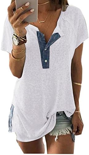 Women's Patchwork T-Shirt,LANSKIRT Sales! Ladies Loose Casual Short Sleeve Blouse with Button Summer Fashion Tops Solid Color Vintage Blouses