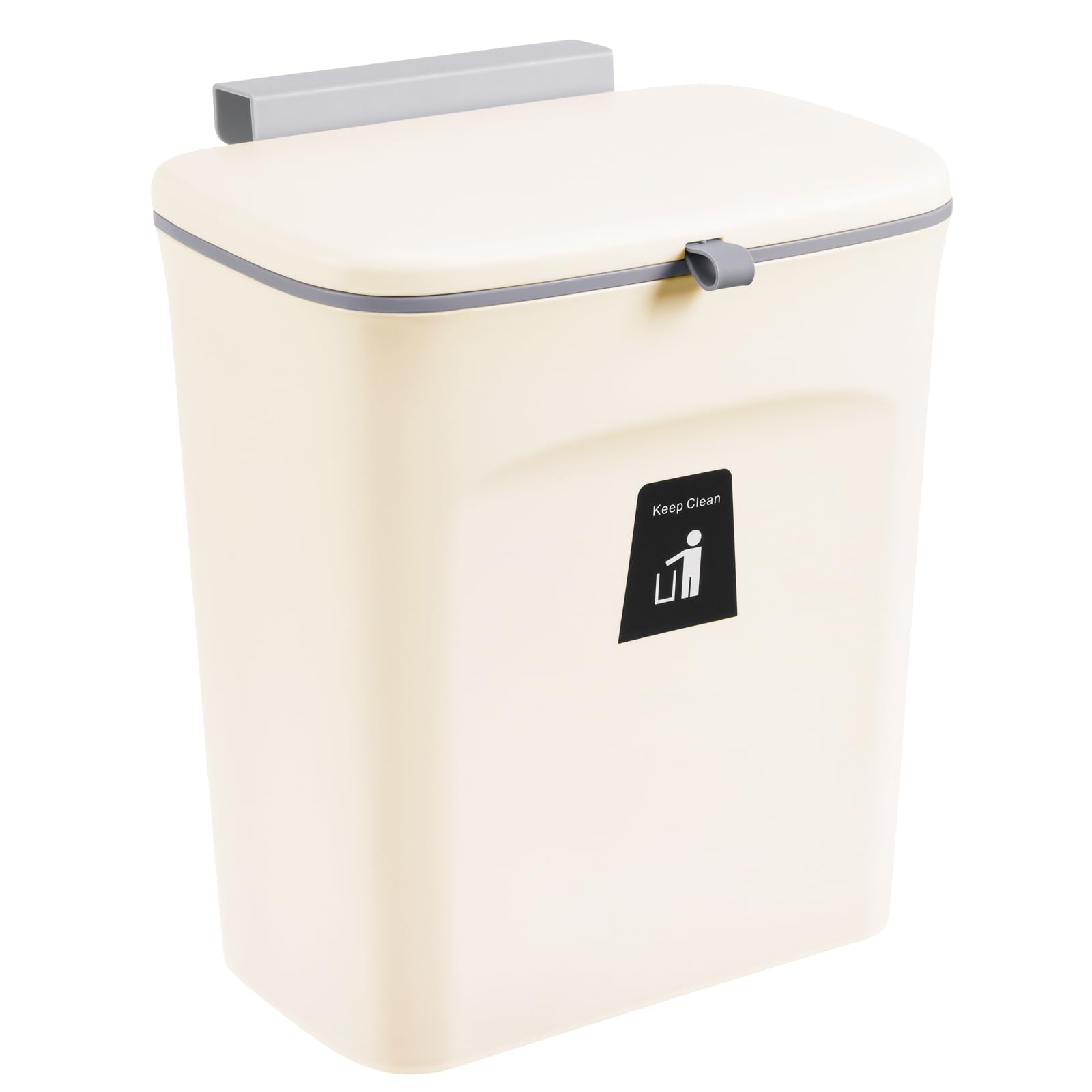 Tiyafuro 2.4 Gallon Kitchen Compost Bin for Counter Top or Under Sink, Hanging Small Trash Can with Lid for Cupboard/Bathroom/Bedroom/Office/Camping, Mountable Indoor Compost Bucket, Beige