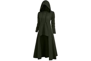 WUAI-Women Gothic Hooded Jackets Plus Size Long Sleeve High Low Hooded Sweater Cloak Renaissance Witch Cape Outerwear