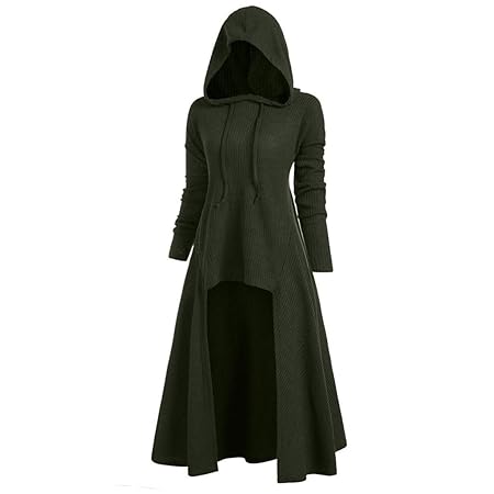 Zimuuy Damen Langarm Bluse, Frauen Plus Größe Vintage Mantel mit Kapuze Umhang Oben (XL, Grün)
