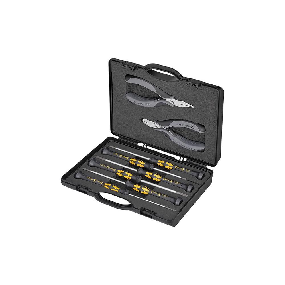 KNIPEX Case for Electronics Pliers with Tools for Work on Electronic Components 5 Parts 200 mm, 00 20 18 ESD