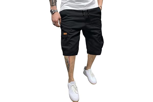 JMIERR Men's Cargo Shorts Casual Drawstring Twill Beach Shorts with Pockets | Relaxed Fit, Sports, Stretch, Cotton, Elastic W