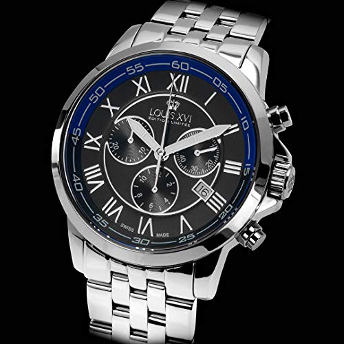 LOUIS-XVI-Herren-Armbanduhr-Aramis-Stahlband-Silber-Schwarz-Blau-Chronograph-Analog-Quarz-Edelstahl-792