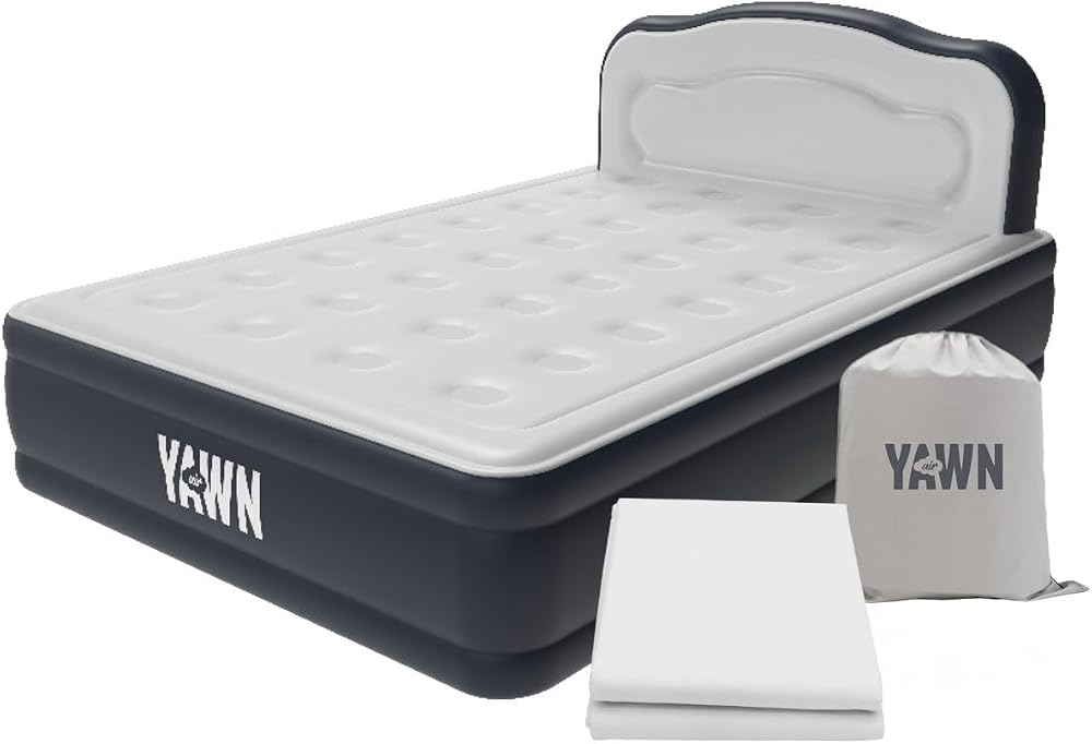 YAWN AIR Deluxe Self-Inflating Double Airbed with Built‑in Pump & Headboard