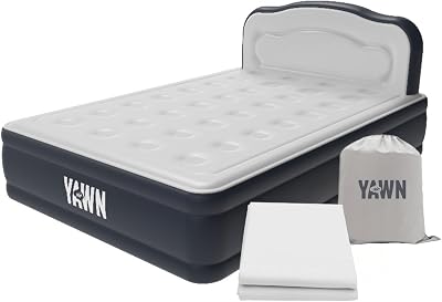 YAWN AIR Deluxe Self-Inflating Double Airbed with Built‑in Pump & Headboard