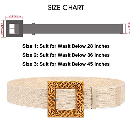 Set of 4 Straw Woven Elastic Stretch Waist Belts for Women, Fashion Boho Ladies Braided Rattan Dress Belt