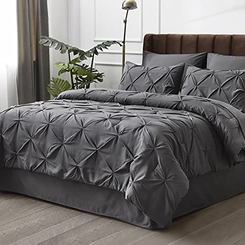 Bedsure Dark Grey Twin Comforter Set Kids 6 Pieces Pintuck Twin Bed