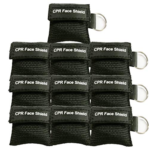 Pack of 10pcs CPR Mask Keychain Ring Emergency Kit Rescue Face Shields for First Aid or AED Training (Black)