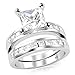 Kobelle Sterling Silver Cubic Zirconia Princess Cut CZ Wedding Engagement Ring Set