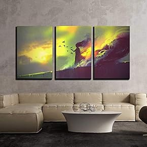 3 Piece Canvas Wall Art - Burning Woman,Illustration Painting - Modern Home Art Stretched and Framed Ready to Hang - 16"x24"x3 Panels