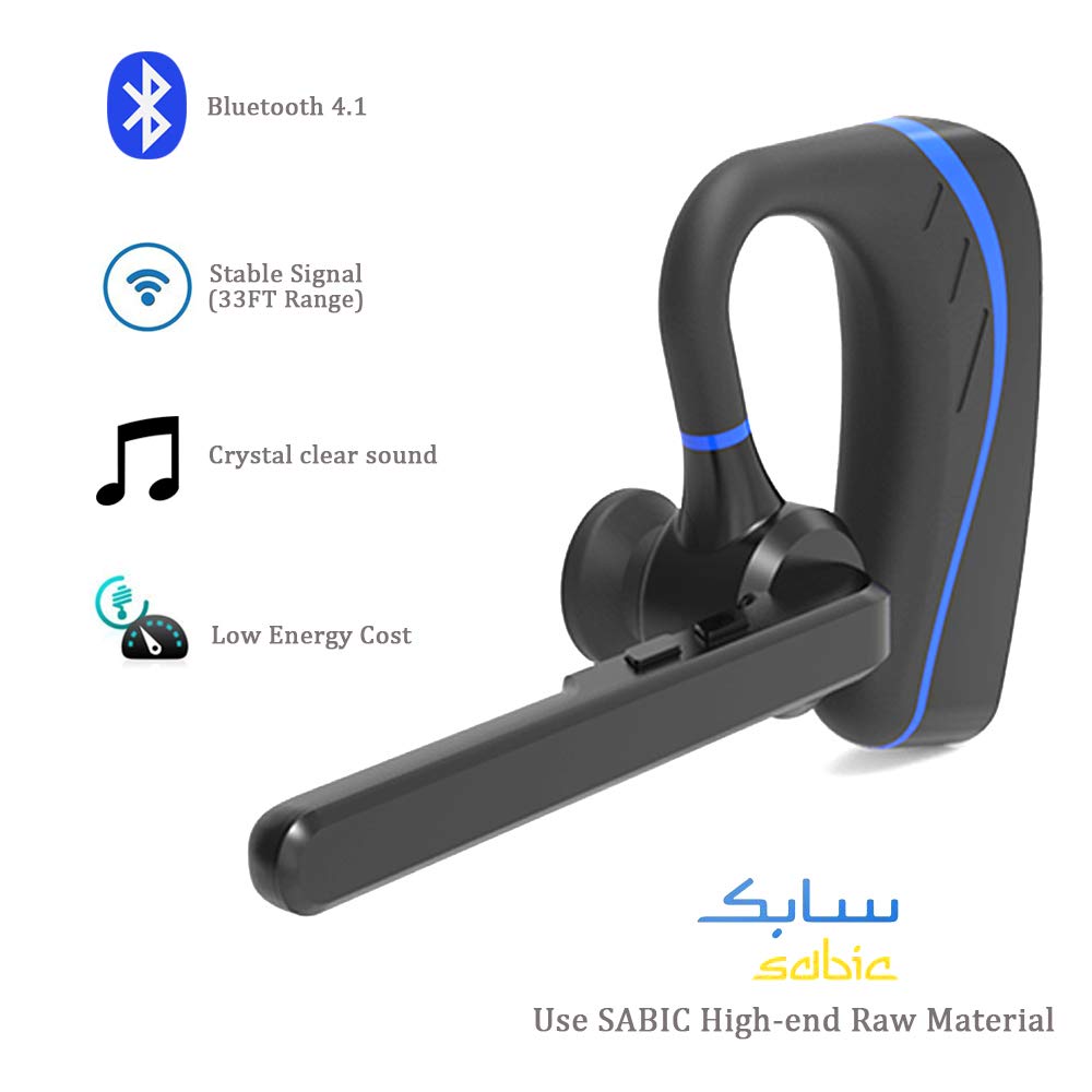 Bluetooth Headset Wireless Earpiece - Ultralight Wireless Bluetooth headset in Earbuds V4.1 w/Mic Noise Cancelling for Business/Office/Driving, Compatible with iPhone, Android Smartphones (Blue)