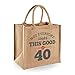 40th Birthday Keepsake Gift Vintage Jute Bag for Women 40 Novelty Shopping Tote