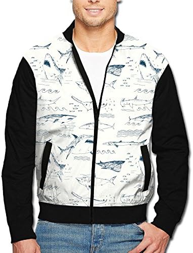 80s Concise Cartoon Ocean Shark 3d Graphic Hoodies Raglan Zip Up Pockets Jacket Fashion Printed Color Block Collar Zipper Winter Jackets For Men,Teen Boys,unisex
