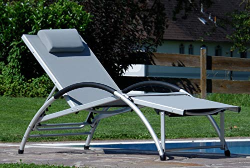 ALEOS. Gartenliege Sonnenliege Fitnessliege Bauchmuskeltrainer stabile Aluminium Konstruktion mit atmungsaktiven Kunststoffgewebe und Kopfpolster FIT-GRAU – Bild 6