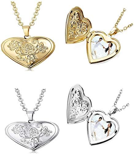 Sllaiss 2 Pcs Heart Locket Necklace for 