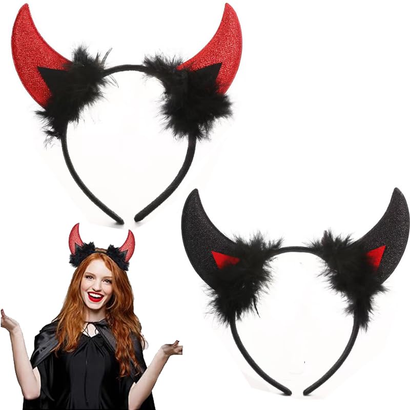 CKCSHI 2 Pcs Halloween Horn Headband, Head Boppers, Devil Costume Accessory, Fancy Dress Accessories, for Carnival, Masquerade, Cosplay