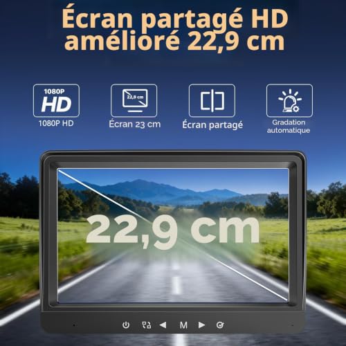 VASTEND Camera de Recul sans Fil Solar avec Moniteur 9" 1080P, 10000mAh Magnétique Rechargeable Batterie, Installation Rapide, Nocturne Nocturne, pour Camions, Camping Car, Caravane(VS-9A)