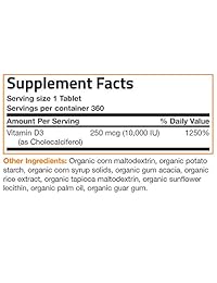 Vitamina orgánica D3 5000 UI, certificado USDA, libre de OMG, fabricado en Estados Unidos por...