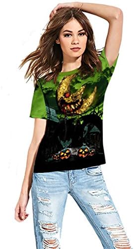 Corsion Women's Halloween Simulation Printed Short Sleeves Top Shirt (L, Green)