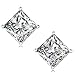 LUVAMI 18k White Gold Plated CZ Cubic Zirconia Square Princess Cut 7mm 1.25 Carat Studs Earrings Gift Box Included - Mens Womens Children Fashion Jewelry, Bridesmaid Groomsmen Gifts
