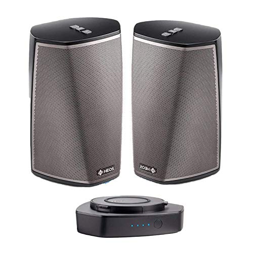 Denon HEOS 1 HS2 Compact Portable Wireless Speaker Pair with WiFi & Bluetooth, Class D Amplifiers & HEOS App with HEOS 1 Go Pack with Lithium-ion Rechargeable Battery – Outdoor heos Package in Black