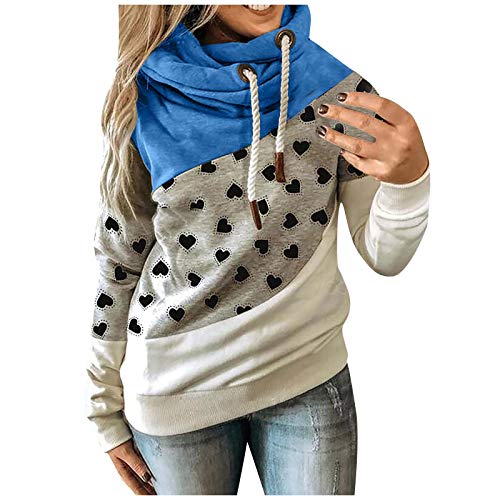 Gemi Womens Cowl Neck Sweatshirts Color Block Heart Print Hoodies