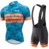 PHTXOLUE Men's Cycling Jersey Set Bicycle Short Sleeve Set Quick-Dry Breathable Shirt+3D Gel Pad Cushion Bib Shorts