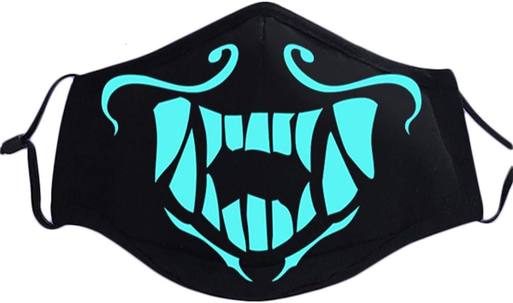 Gankchen Fashion KDA Akali Cosplay Mask Cool Pattern Luminous Mask Unisex Luminous Blue