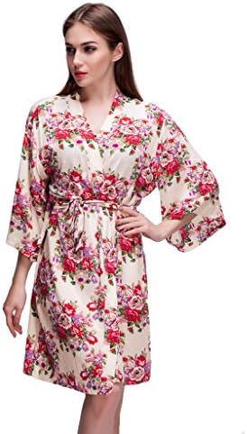 Isoft Women's Short Kimono Robe, Bridesmaid robes and gift Standard Size Ivory