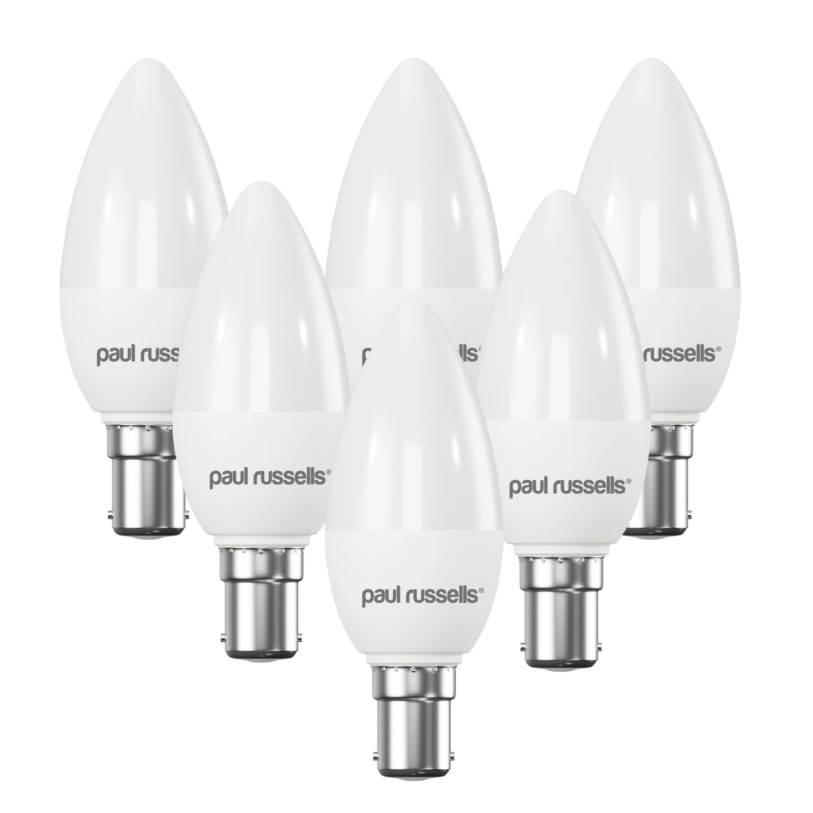 paul russells LED Candle – Small Bayonet Fitting Dimmable Light, 5.5W B15 C37 LED Bulbs, 40w Equivalent, 2700K Warm White, Dimmer SBC Energy Saving Ceiling Lightsbulbs, Pack of 6