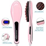 HeyBeauty Tourmaline Ceramic Hair Brush Straightener,Massage Detangling Hair Brush Instant Heating Anti Scald/Anti Static Hair Straightener,LCD Display,Silky Straight Styling Iron