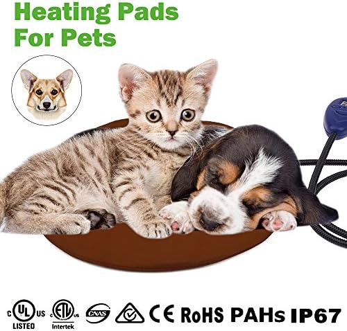Pet Heating Pad, NuoYo Warming Pet Heat Mat for Dogs, Cats with Chew Resistant Cord Soft Removable Waterproof Electric Cover Low Voltage 7 Temperature Levels 11.8" Diameter