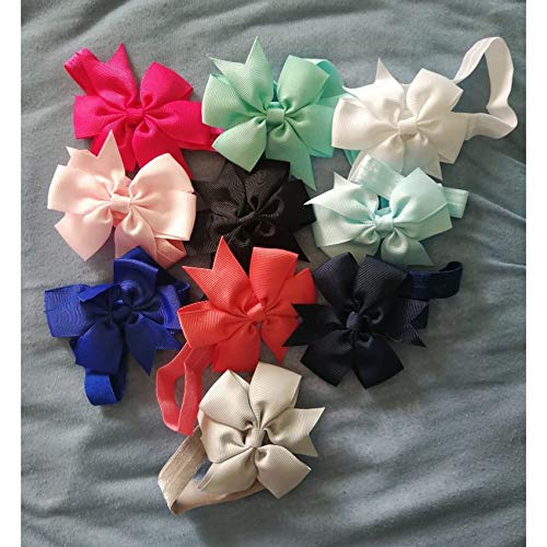 3 Inch Grosgrain Ribbon Hair Bows Headbands for Baby Girls Infants Kids and Toddler 10piece (10pcs Random Color)