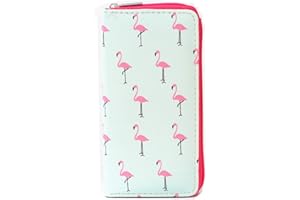 Timlee Cute Rainbow Unicorn Long Wallets Flamingo Wallets Long Purse Zipper Wallet For Girls Women(Flamingo Green)