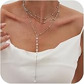 Trendy Gold Layered Small Beaded Pearl Long Tassel Lariat Y Necklaces for Women, Dainty Beads Pearls Drop Necklace Statement Charm Party Jewelry Gift