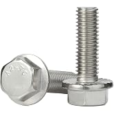 MewuDecor M6-1.0 x 12mm Flanged Hex Head Bolts Flange Hexagon Screws, Stainless Steel 18-8, Plain Finish, Fully Threaded, Pack of 25