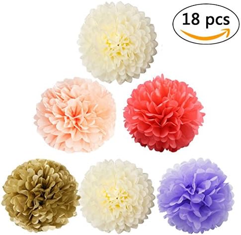 15 PCS Paper Pom Poms for Party Decorations - 10, 12, 14 Inch Paper Flowers Perfect for Wedding Decor - Birthday Celebration - Table and Wall Decoration (5 color (R,O,W,G,P))