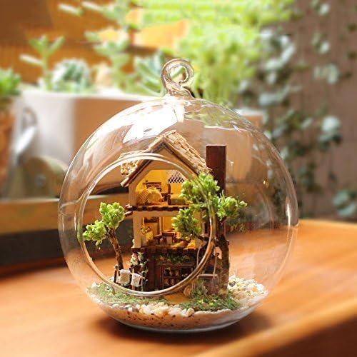 Rylai Mini Glass DIY Wooden Dollhouse Kit for girls - DIY Assembling Model 3d Puzzle Home Decor Display Creative Handcraft Building Toys Gift for Child (Forest Dream Islands)