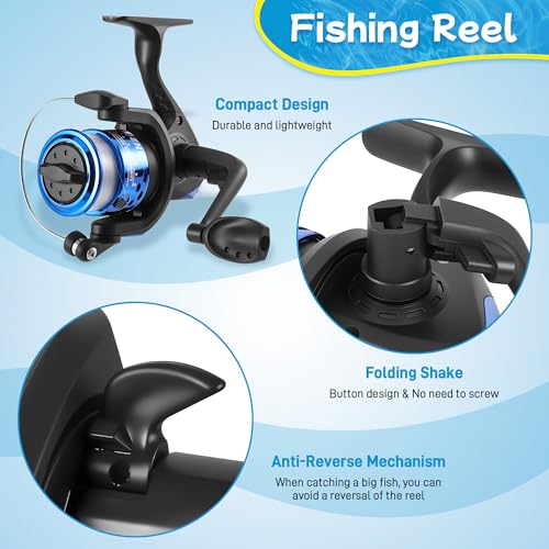 Starvortex Kids Fishing Rod Starter Set Fishing Reel Bait Line Hook Bag Portable Starter Kit Ideal for Beginners Outdoor Toy or Gift