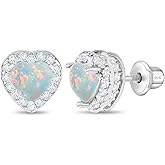 In Season Jewelry White Simulated Opal Heart Kids Earrings - 925 Sterling Silver Hypoallergenic Earrings for Girls with Secure Screw Backs - Safe & Comfortable for Toddlers, Kids & Little Girls