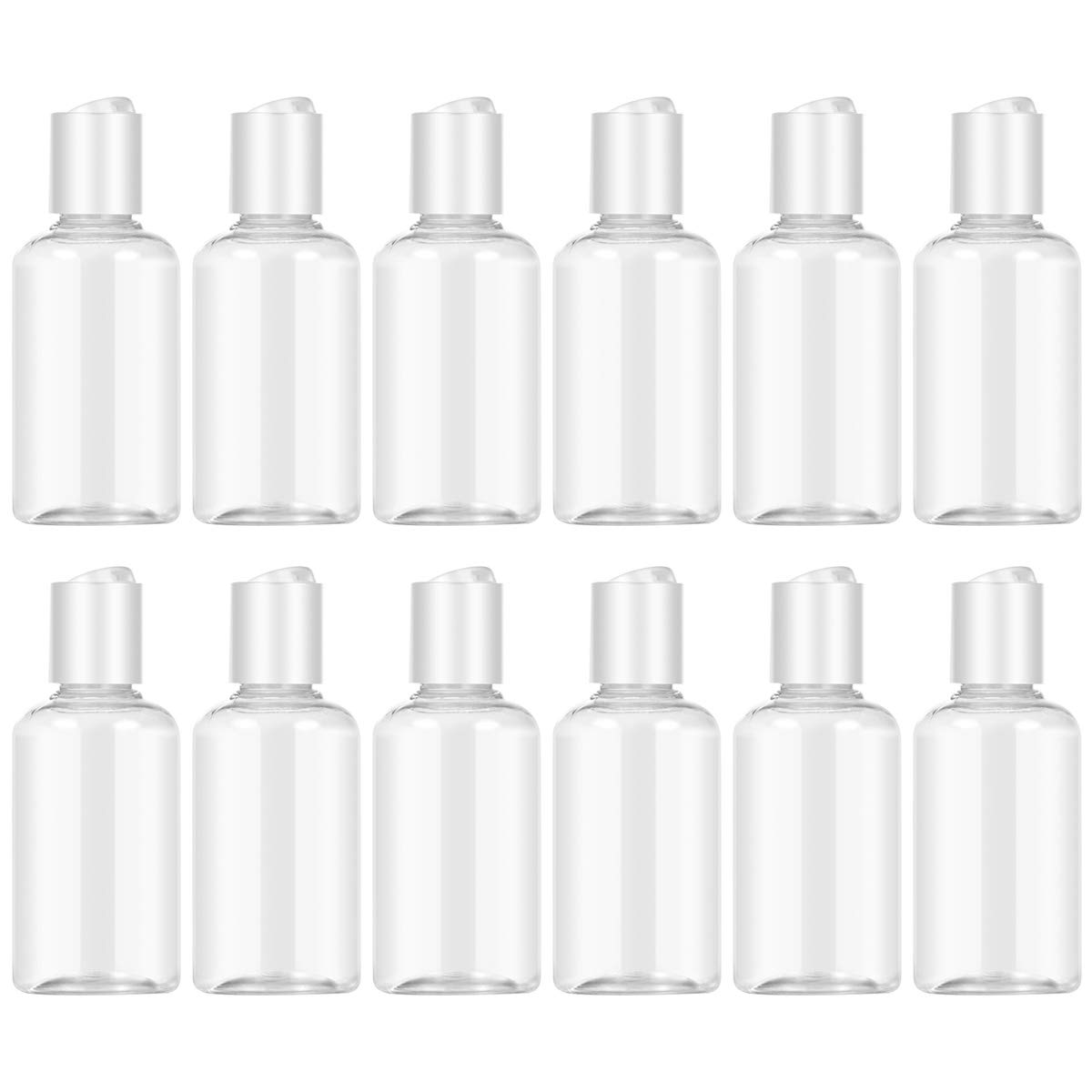 Hemobllo 12 Pack Travel Bottles - 75ml Travel Containers Empty Plastic Bottles Toiletry Container with Press Cap Leak Proof Refillable Cosmetic Bottles for Liquids Lotion Toner (Random Color of Cap)